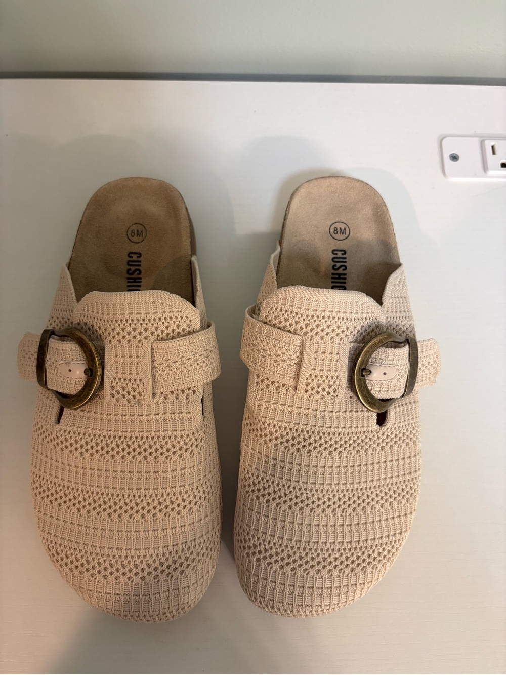 Neutral Knit Slip-On Clogs with Decorative Buckle